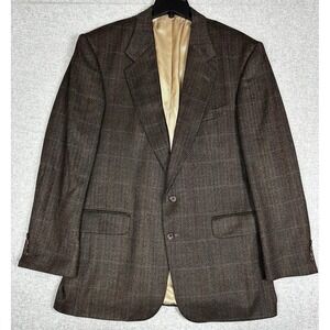 Vintage Oscar de la Renta Blazer Mens 43L Brown 100% Lambswool Herringbone Plaid
